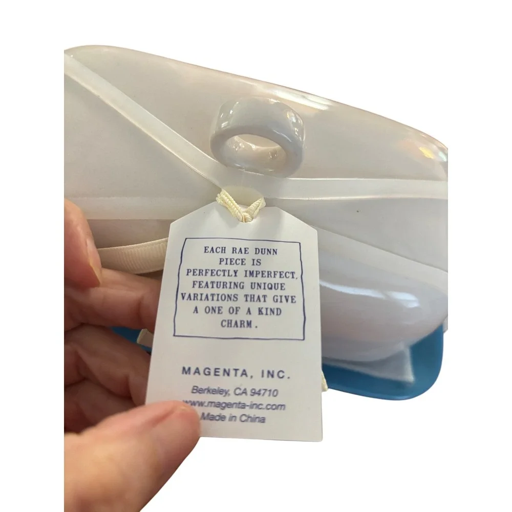 Rae Dunn Artisan Collection Butter Dish Blue Tray White Lid Ceramic Magenta NWT